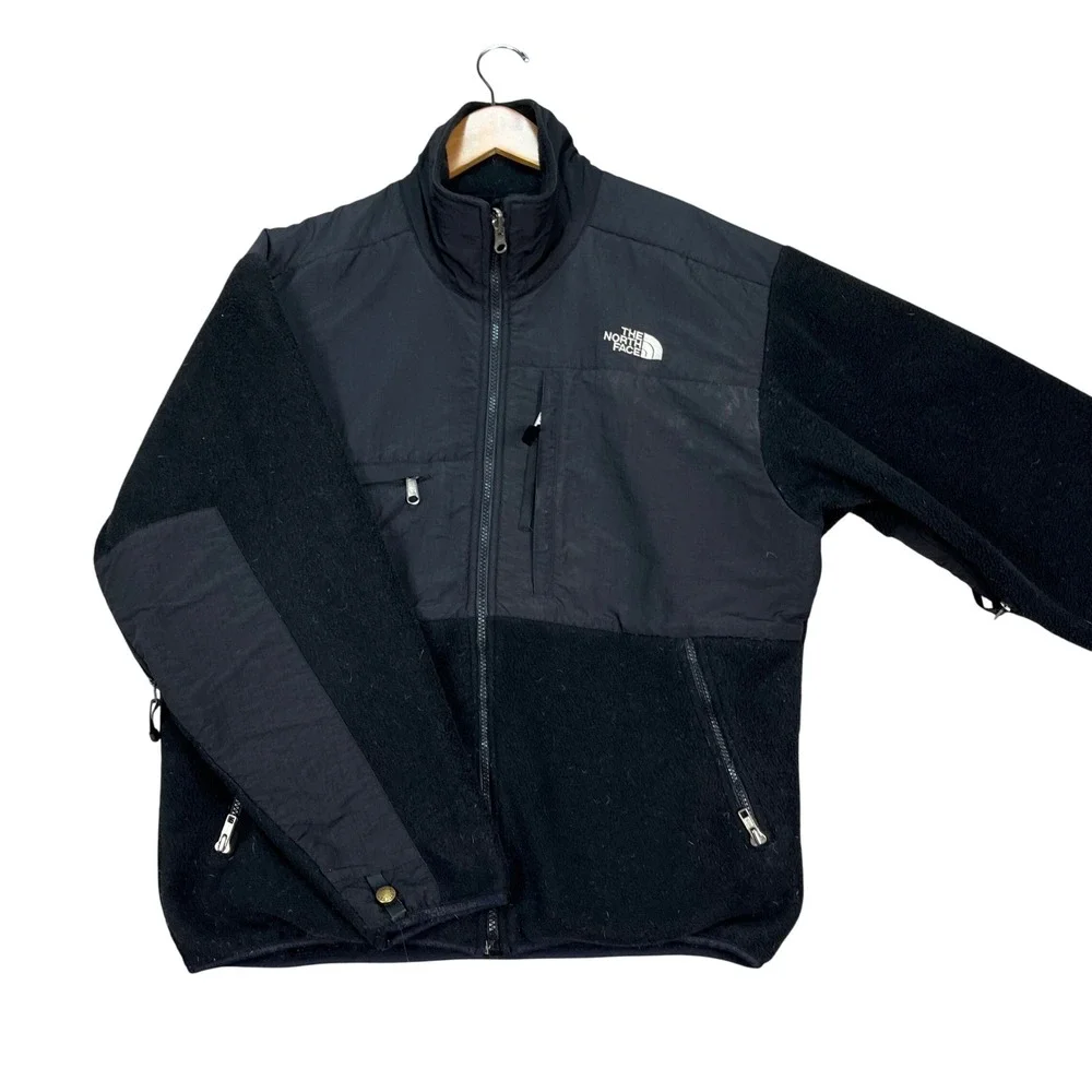 VTG The North Face Jacket Mens Medium Black Gray Full Zip Denali Fleece USA Made